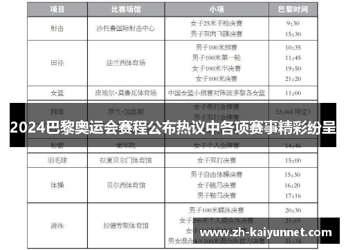 2024巴黎奥运会赛程公布热议中各项赛事精彩纷呈
